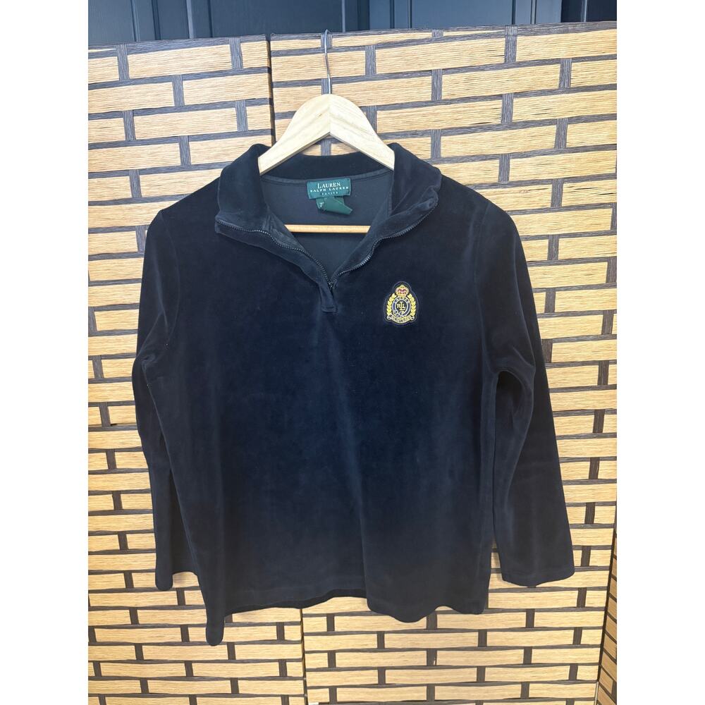 Lauren Ralph Lauren Black Velour‎ 1/2 Zip Pullover Size PP